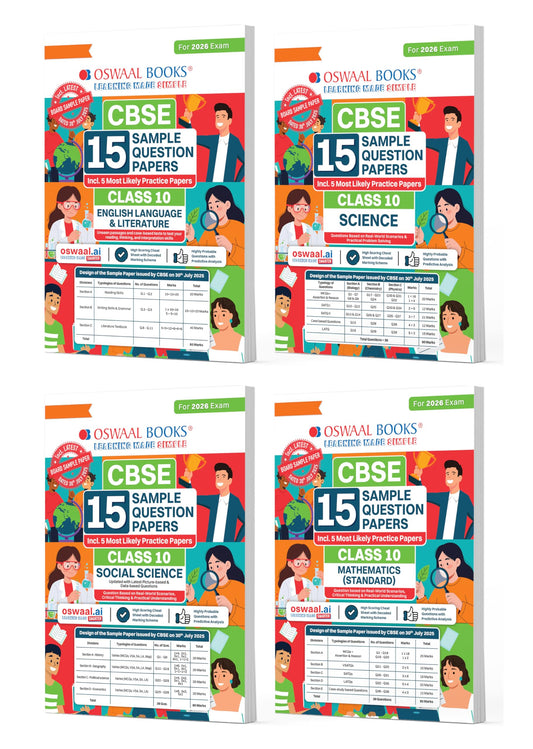 Oswaal CBSE 15 Sample Question Papers Class 10 English, Science, Social Science & Maths Standard (Set of 4 Books) for 2026 Board Exam (As per CBSE Sample Question Paper issued on 30 July 2025)