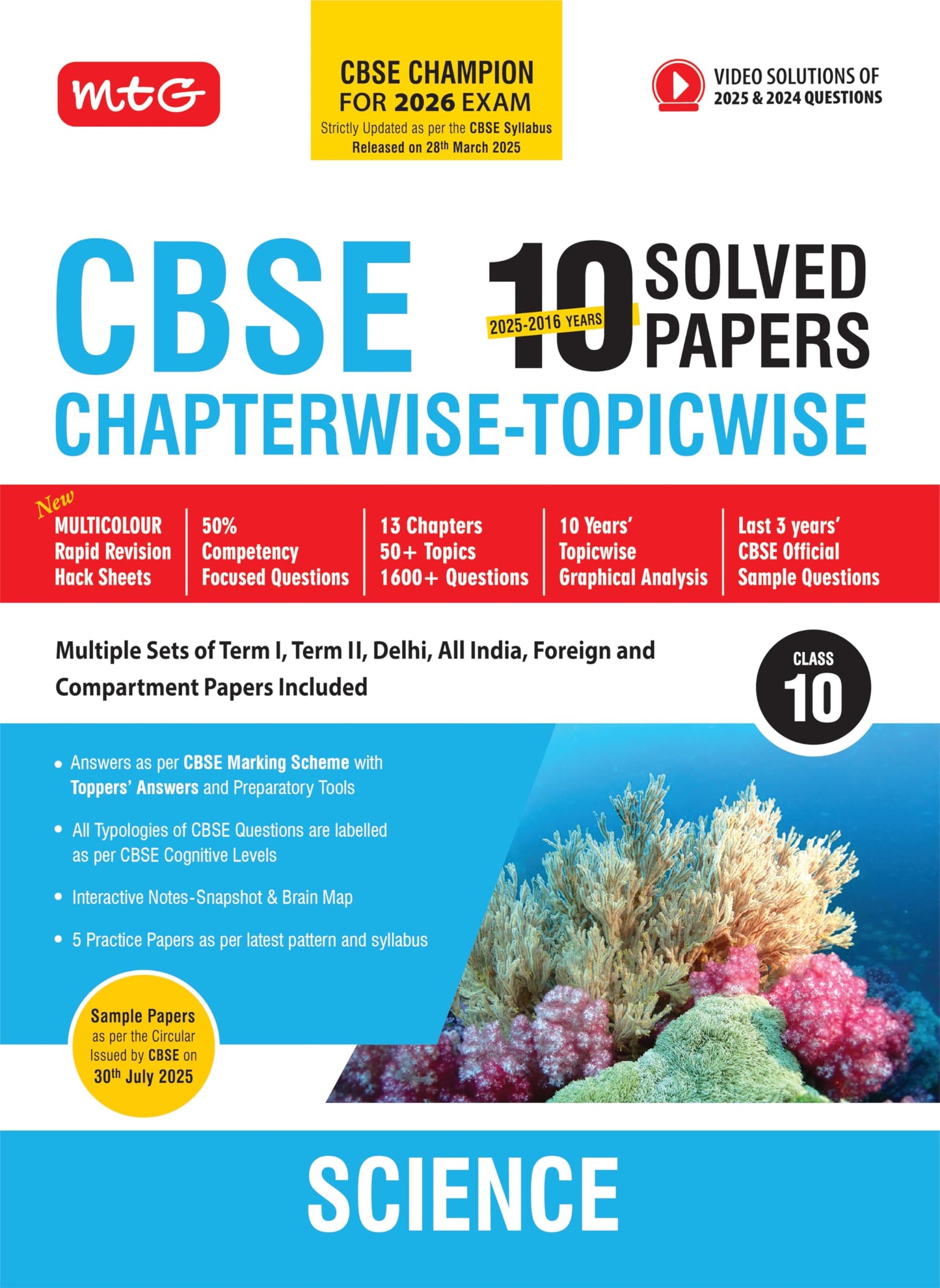 MTG CBSE 10 Years (2025-2016) Chapterwise Topicwise Solved Papers Class 10 Science - CBSE Champion For 2026 Exam | CBSE Sample Paper | Free Video ... (As Per Latest Pattern Released on 30 July)