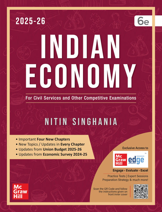 Indian Economy, 6e by Nitin Singhania (IAS) for UPSC 2026 | Chapter-wise Previous Years' Questions (2010-24) | Multicolor pluck-out chart | Updated Economic Survey 2024-25 & Union Budget 2025-26
