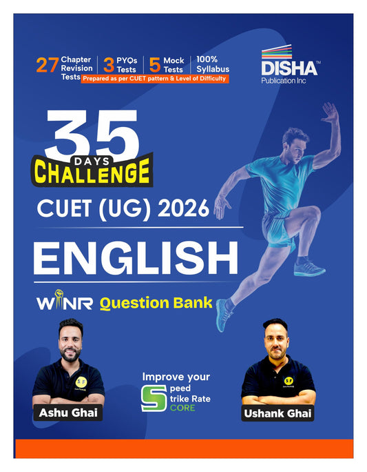 Disha 35 Days Challenge CUET (UG) 2026 English Language WINR Question Bank by Ashu Ghai & Ushank Ghai | PYQs & Practice Question Bank/ Mock Tests | 100% Solutions