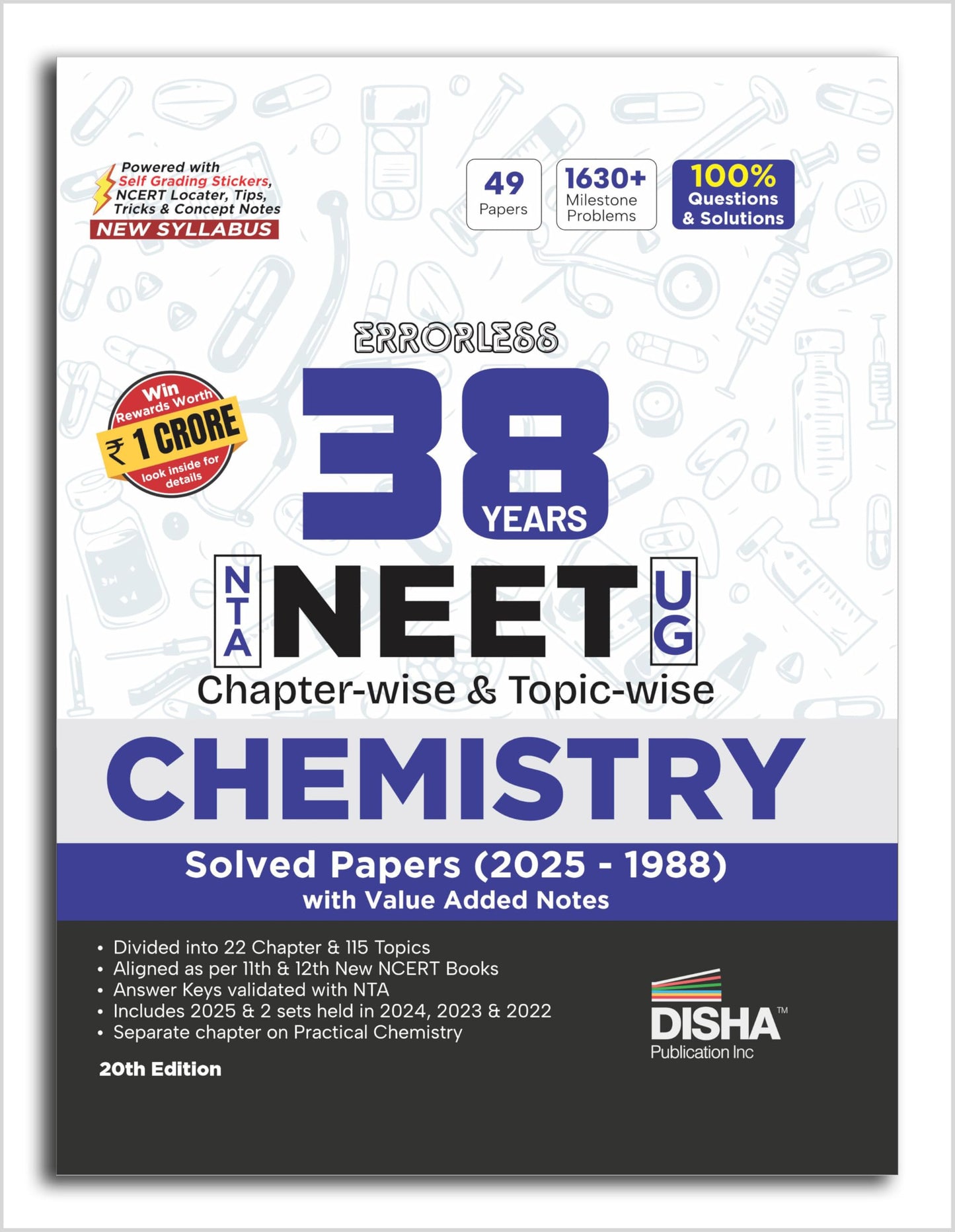 Disha Errorless 38 Years NTA NEET (UG) Chapter-wise & Topic-wise Chemistry PYQ (2025 - 1988) Book 20th Edition | Solved Papers | New NCERT Syllabus | Errorless Chemistry NEET 2026 | Value Added Notes