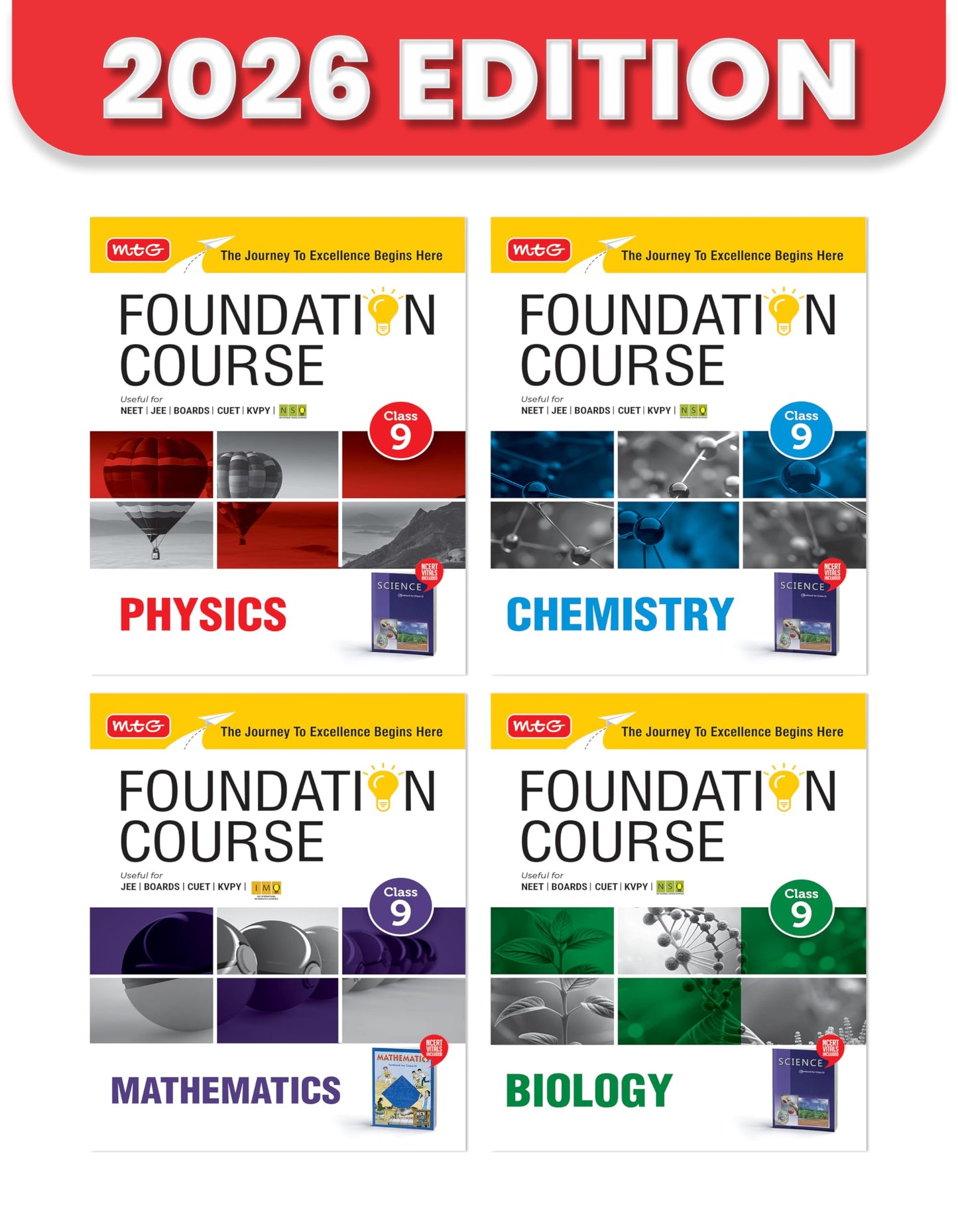 MTG Foundation Course Class 9 Physics, Chemistry, Mathematics & Biology (Set of 4 Books) For NEET, IIT-JEE, CUET & Boards Exams (Edition 2026-2027)