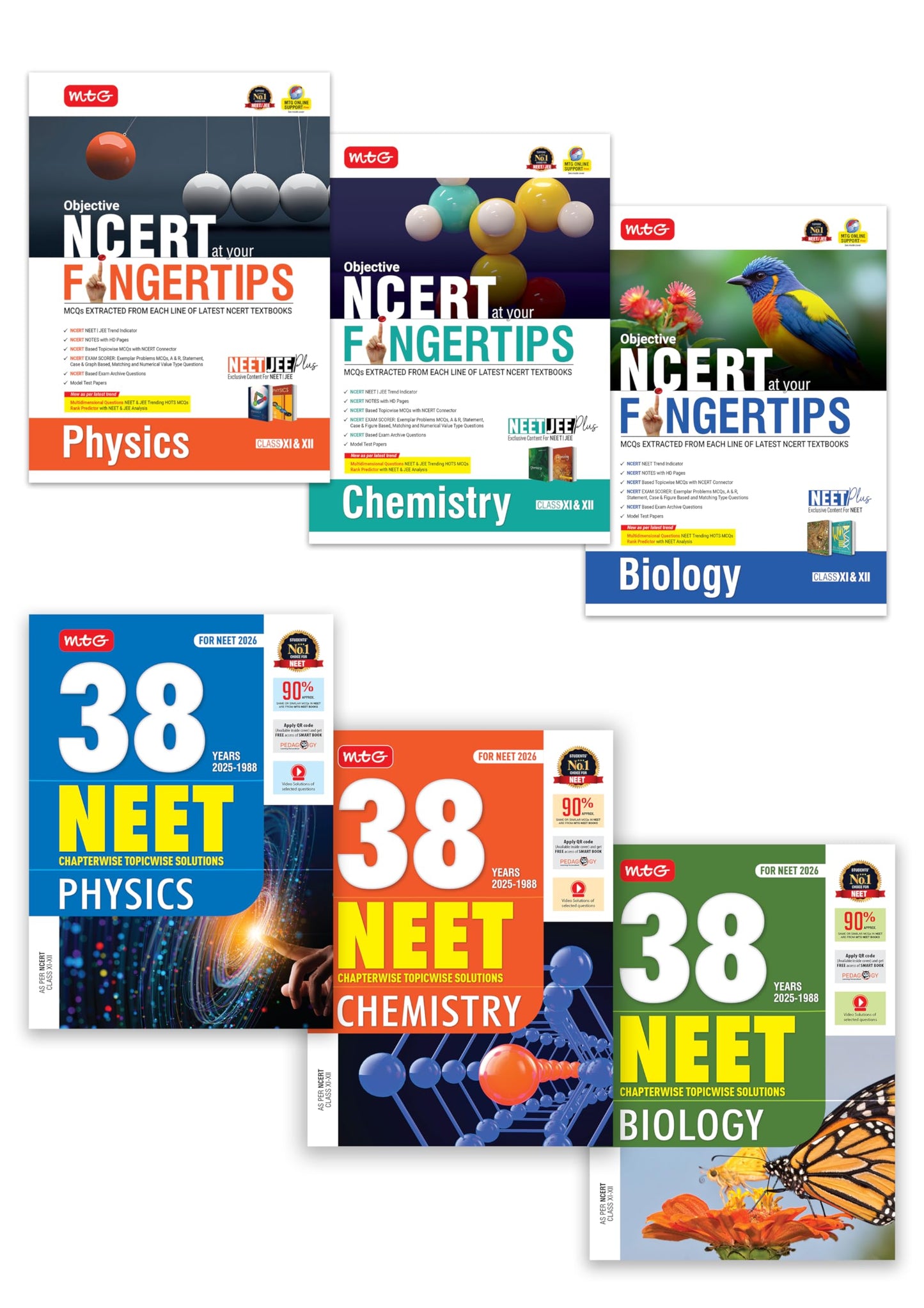 MTG Objective NCERT at your FINGERTIPS & NEET 38 Years PYQ Chapterwise Topicwise Solutions Physics, Chemistry & Biology (Set of 6) - NCERT NEET Books For 2025-2026 Exam (Based on NCERT Latest Pattern)