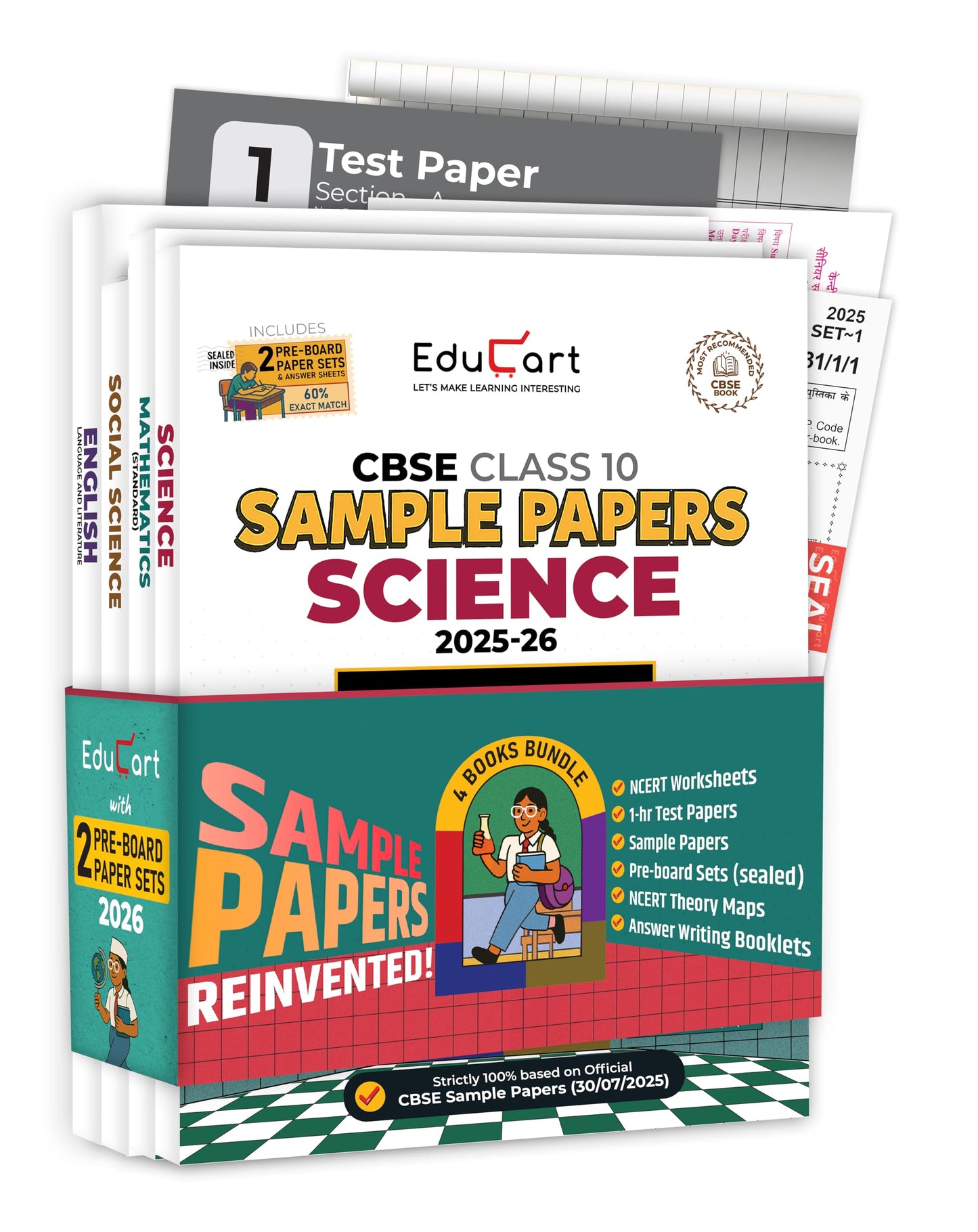 Educart CBSE Sample Paper Class 10 2025-26 - Science, Mathematics Standard, Social Science & English (Introducing exclusive step-by-step new practice concept on 2026 pattern) Set of 4 Books