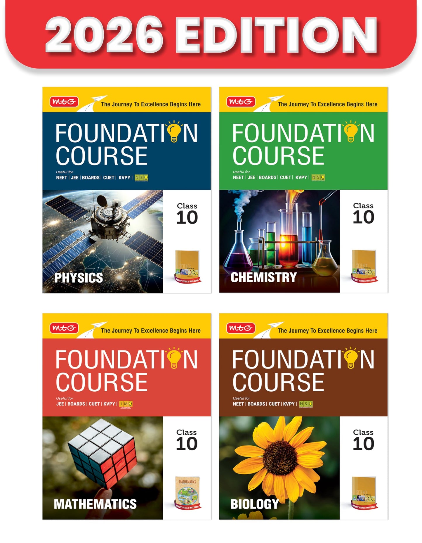 MTG Foundation Course Class 10 Physics, Chemistry, Mathematics & Biology (Set of 4 Books) For NEET, IIT-JEE, CUET & Boards Exams (Edition 2026-2027)