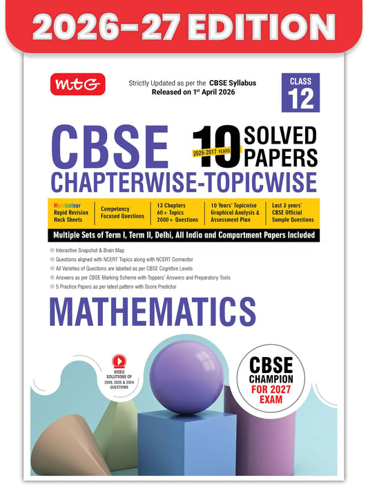 MTG CBSE Class 12 PYQs Book | 10 Years (2026-2017) Chapterwise Topicwise Solved Papers Class 12 Mathematics - CBSE Champion For 2027 Exam | Free Video ... | CBSE Sample Papers (As Per Latest Pattern)