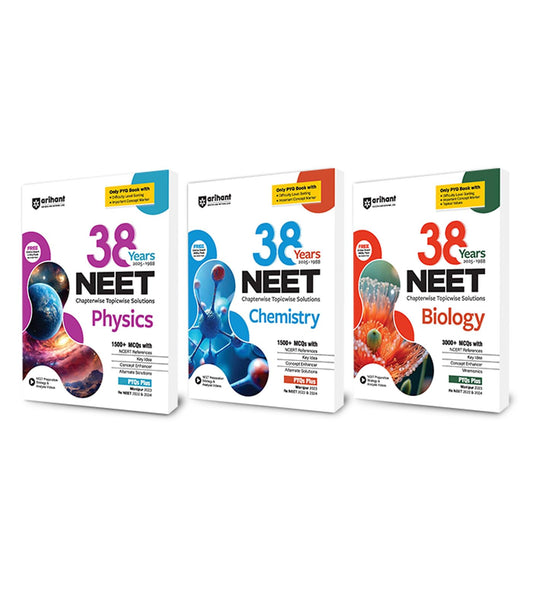 Arihant 38 Years NEET Physics, Chemistry, BiologyChapterwise Topicwise Solved Papers (2025–1988) | 6000+ MCQs with NCERT References, Concept Enhancer, Manipur 2023 and Re-NEET 2022 and 2024