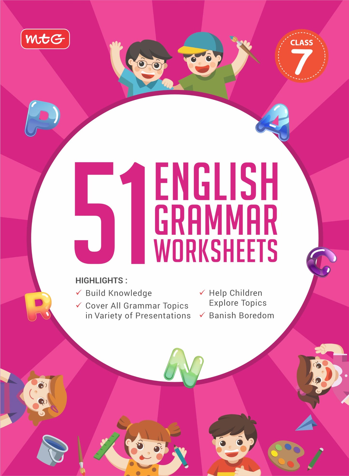 MTG 51 English Grammar Worksheets Class 7 – Grammar Work books to practice English concepts in interactive way (Based on CBSE/NCERT)