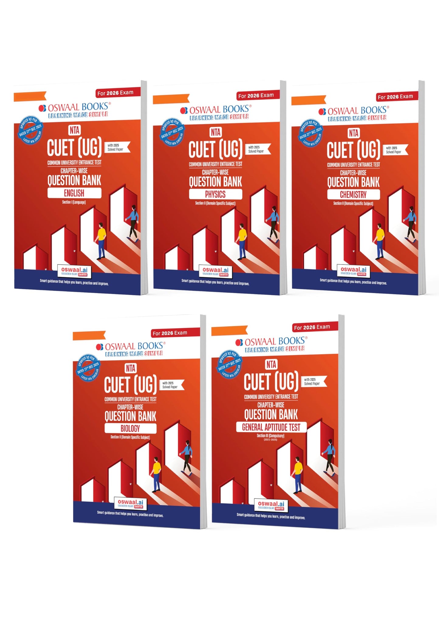 Oswaal NTA CUET (UG) Question Banks | Chapterwise & Topicwise | English, Physics, Chemistry, Biology & General Test | Set of 5 Books | Entrance Exam Preparation Books 2026