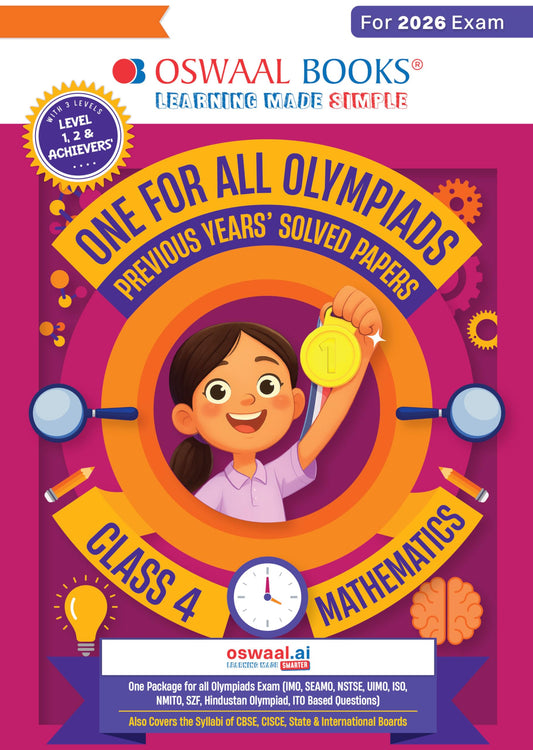 Oswaal One For All Olympiads Class 4 Maths Prep-Guide Book | Chapter-wise Previous Years' Solved Papers | Questions for SOF IMO & Other Olympiad Exams 2026 | With Sample Practice Papers & Oswaal.AI