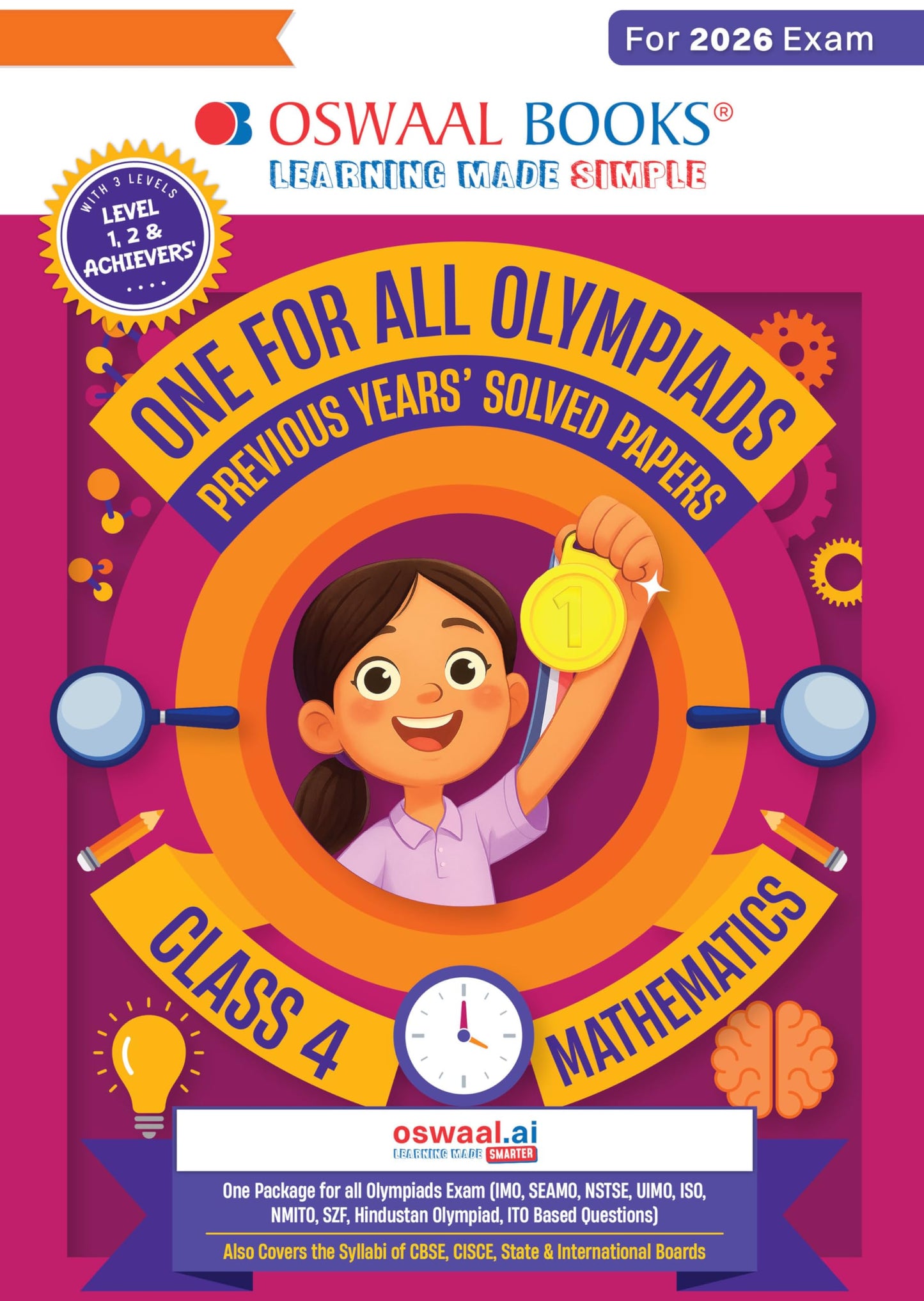 Oswaal One For All Olympiads Class 4 Maths Prep-Guide Book | Chapter-wise Previous Years' Solved Papers | Questions for SOF IMO & Other Olympiad Exams 2026 | With Sample Practice Papers & Oswaal.AI
