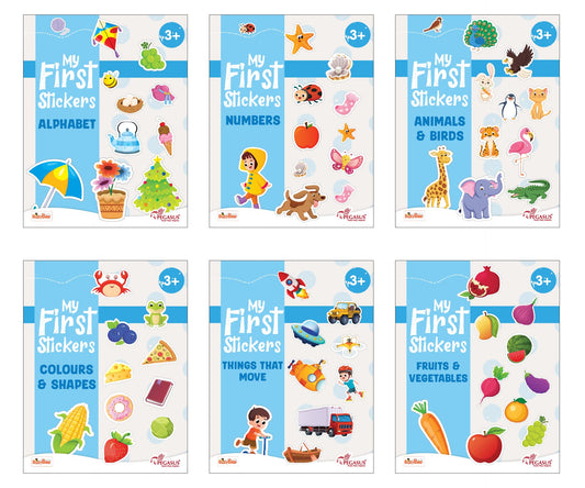 Pegasus My First Stickers Activity Book Set for Kids Age 3+ | 6 Early Learning Themes – Alphabet, Numbers, Animals & Birds, Colours & Shapes, Things That Move, Fruits & Vegetables