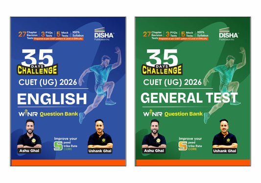 Disha Combo (2 Books) 35 Days Challenge CUET (UG) 2026 English Language & General Test WINR Question Bank by Ashu Ghai & Ushank Ghai | PYQs & Practice Question Bank/ Mock Tests | 100% Solutions