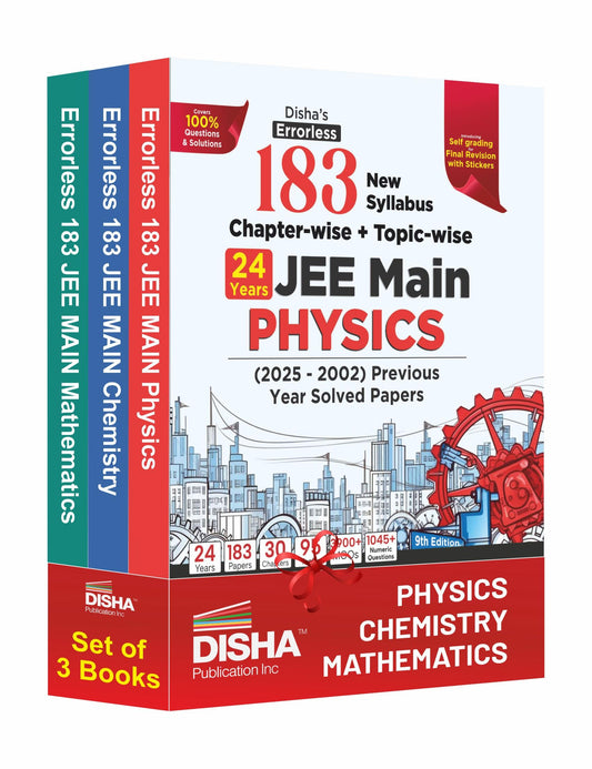 Disha's 183 New Syllabus Chapter-wise & Topic-wise JEE Main Physics, Chemistry & Mathematics (2025 - 2002) Previous Year Solved Papers 9th Edition | JEE Mains PYQ Books for 2026 | 100% Solutions