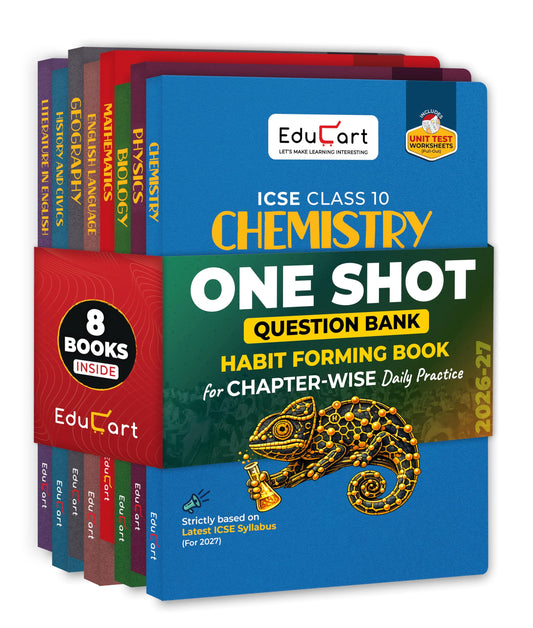 Educart ICSE Class 10 One Shot Question Bank 2027 – Physics | Chemistry | Mathematics | Biology | English 1 and 2 | Geography and History & Civics (Set of 8 Books) for 2026-27 Exam