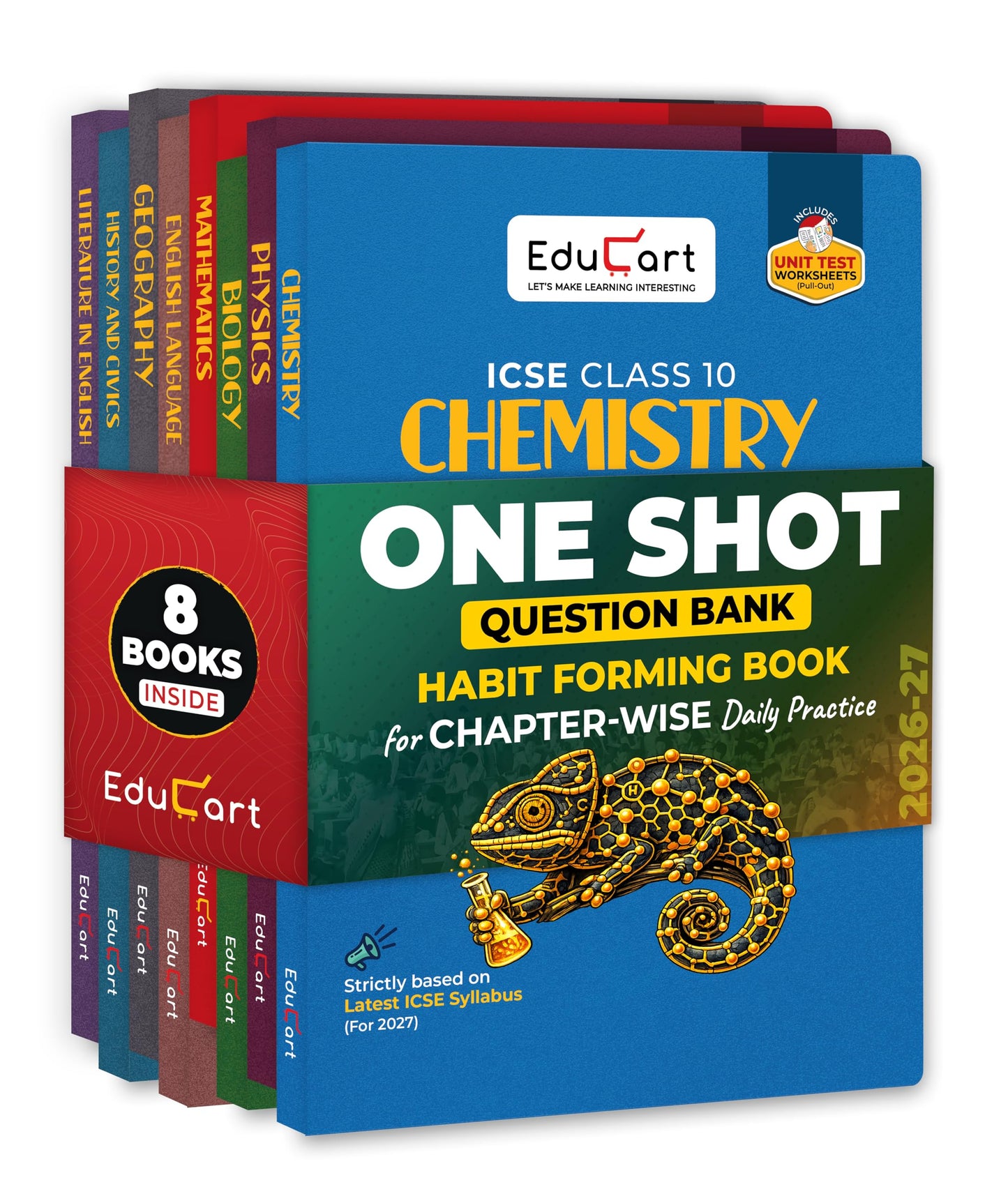 Educart ICSE Class 10 One Shot Question Bank 2027 – Physics | Chemistry | Mathematics | Biology | English 1 and 2 | Geography and History & Civics (Set of 8 Books) for 2026-27 Exam