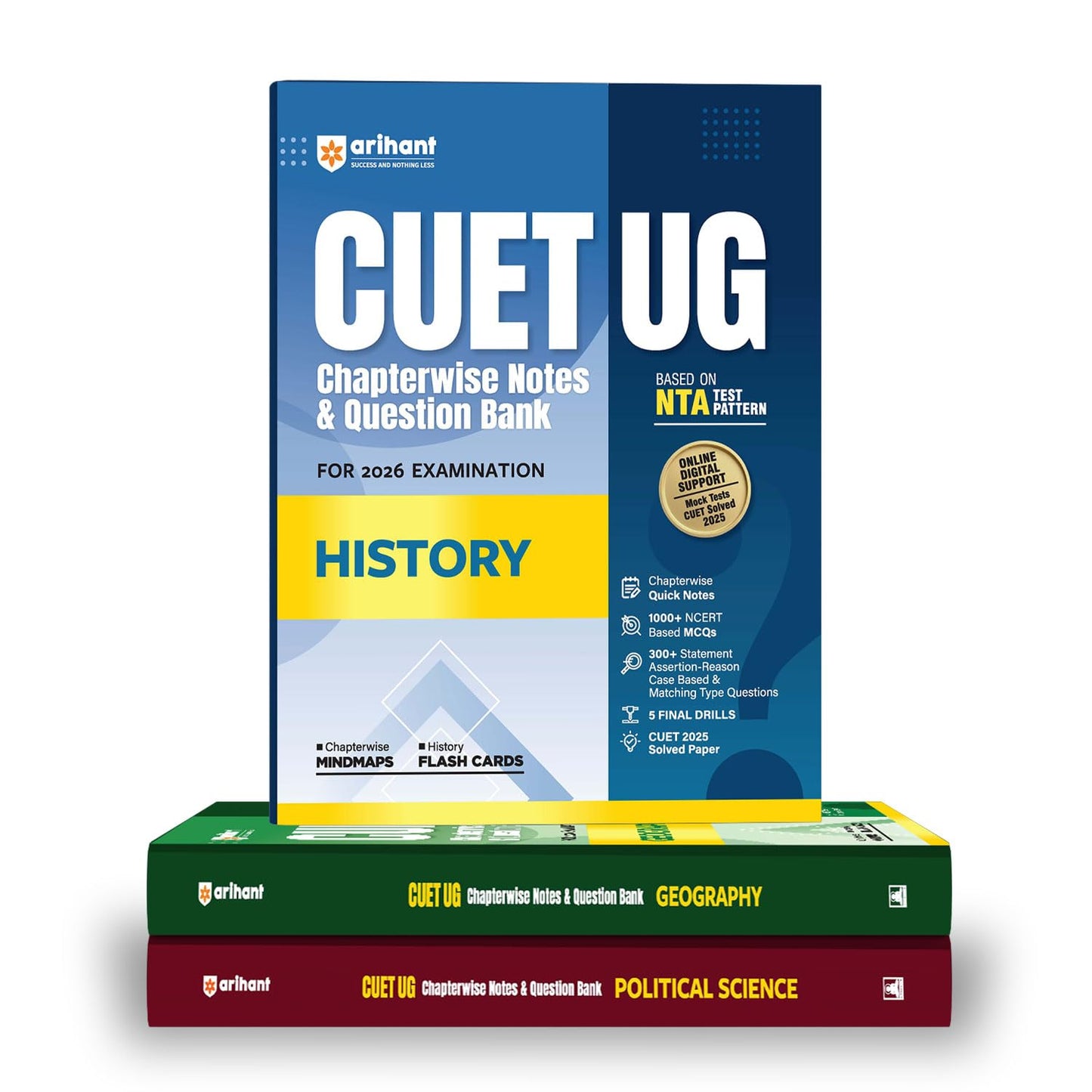 Arihant CUET UG 2026 Humanities Combo (History, Geography & Political Science) | Chapterwise Notes & Question Bank | Based on NTA Pattern | 1000+ ... & Flash Cards | Free Online Digital Support