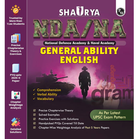 PW Shaurya NDA/NA General Ability English Book | Latest 2025 Solved Paper | Comprehension, Verbal Ability, Vocabulary | Chapterwise Theory, PYQs, Practice Exercises for 2025–26 Exam