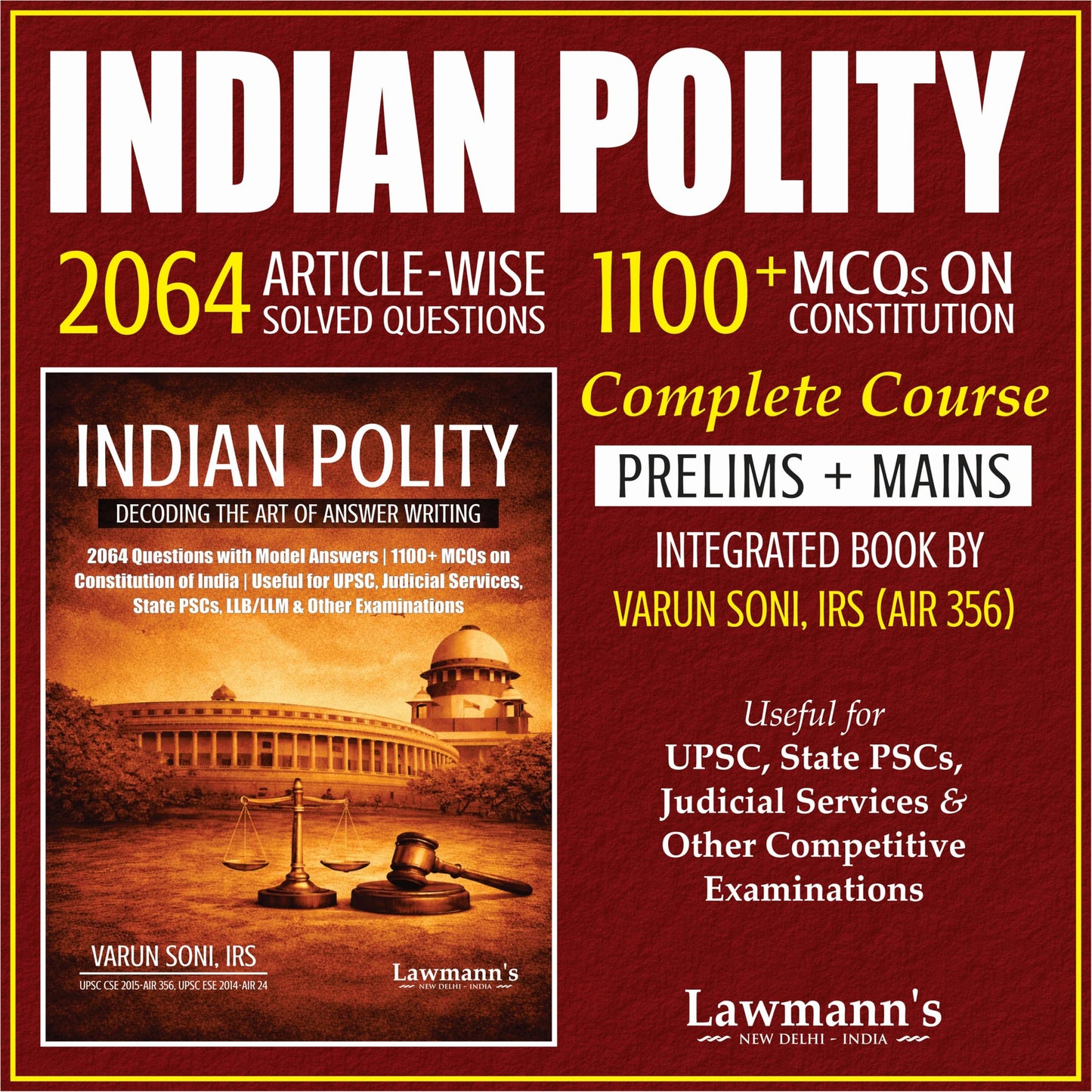 Indian Polity | 2064 Solved Questions & 1100+ MCQs (PYQs) for UPSC Civil Services, State PCS, IAS | Prelims & Mains Exam Book 2026 | Complete Course on Constitution of India (Art 1 to 395)