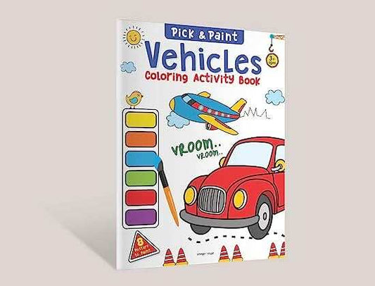 Pick And Paint Coloring Activity Book For Kids - Vehicles