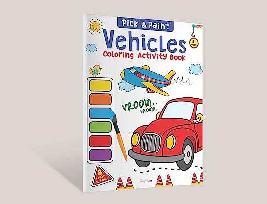 Pick And Paint Coloring Activity Book For Kids - Vehicles