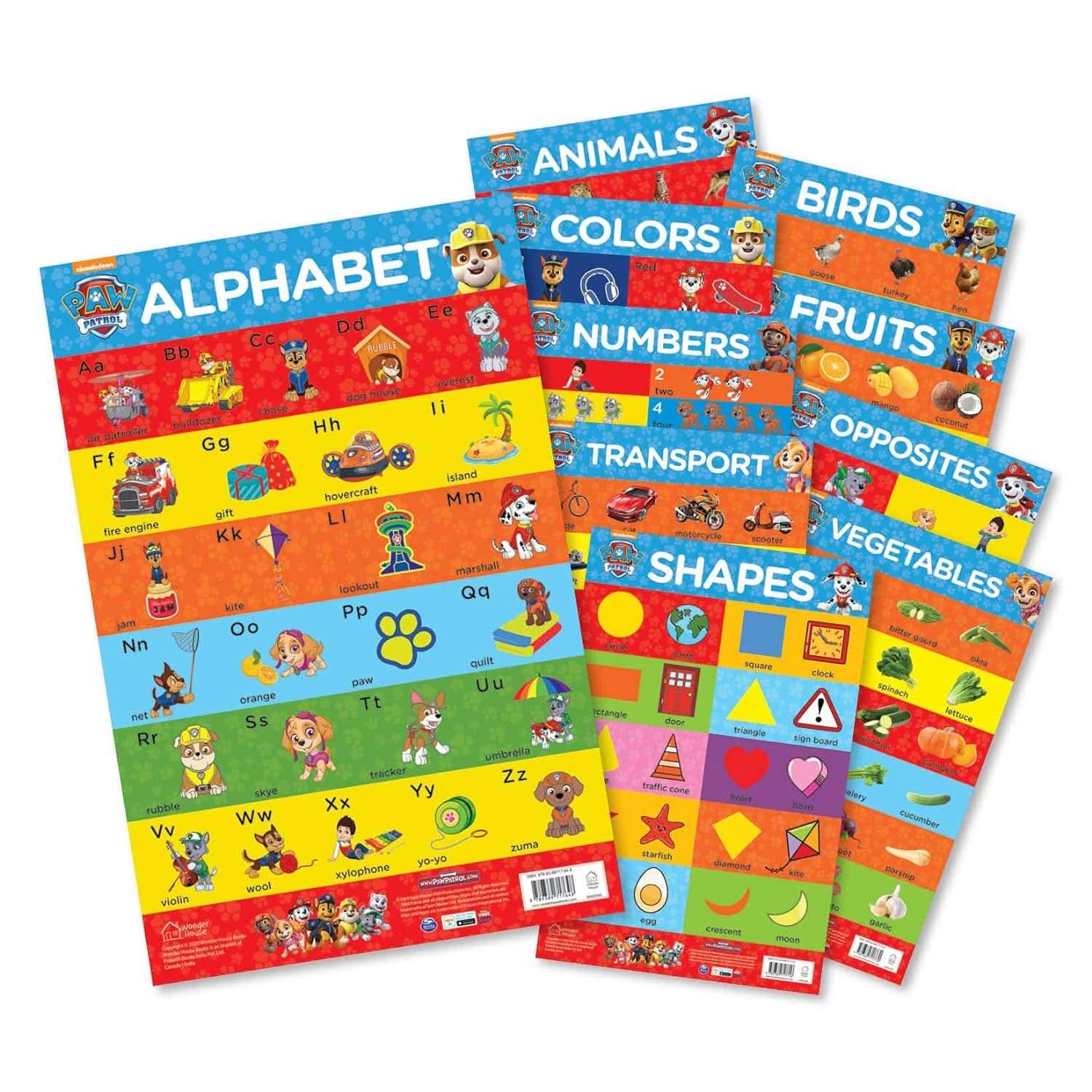 Paw Patrol - My First Early Learning Charts  - Learn With Paw Pups (10 Charts - Alphabet, Animals, Bi