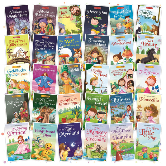 Set of 30 Classic Tales, Favourite & Bedtime Story Books | English Short Stories for 3+ | Pinocchio,Three Little Pigs, Aladdin, Jungle Book, Snow White & Others