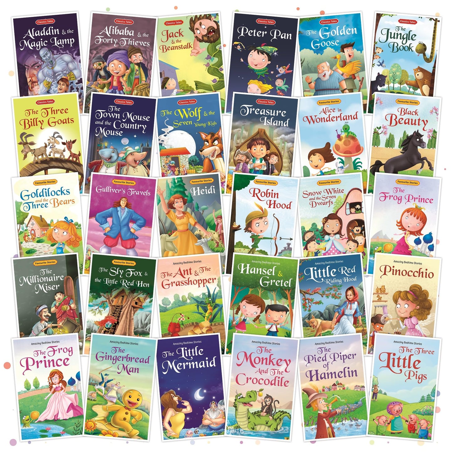 Set of 30 Classic Tales, Favourite & Bedtime Story Books | English Short Stories for 3+ | Pinocchio,Three Little Pigs, Aladdin, Jungle Book, Snow White & Others